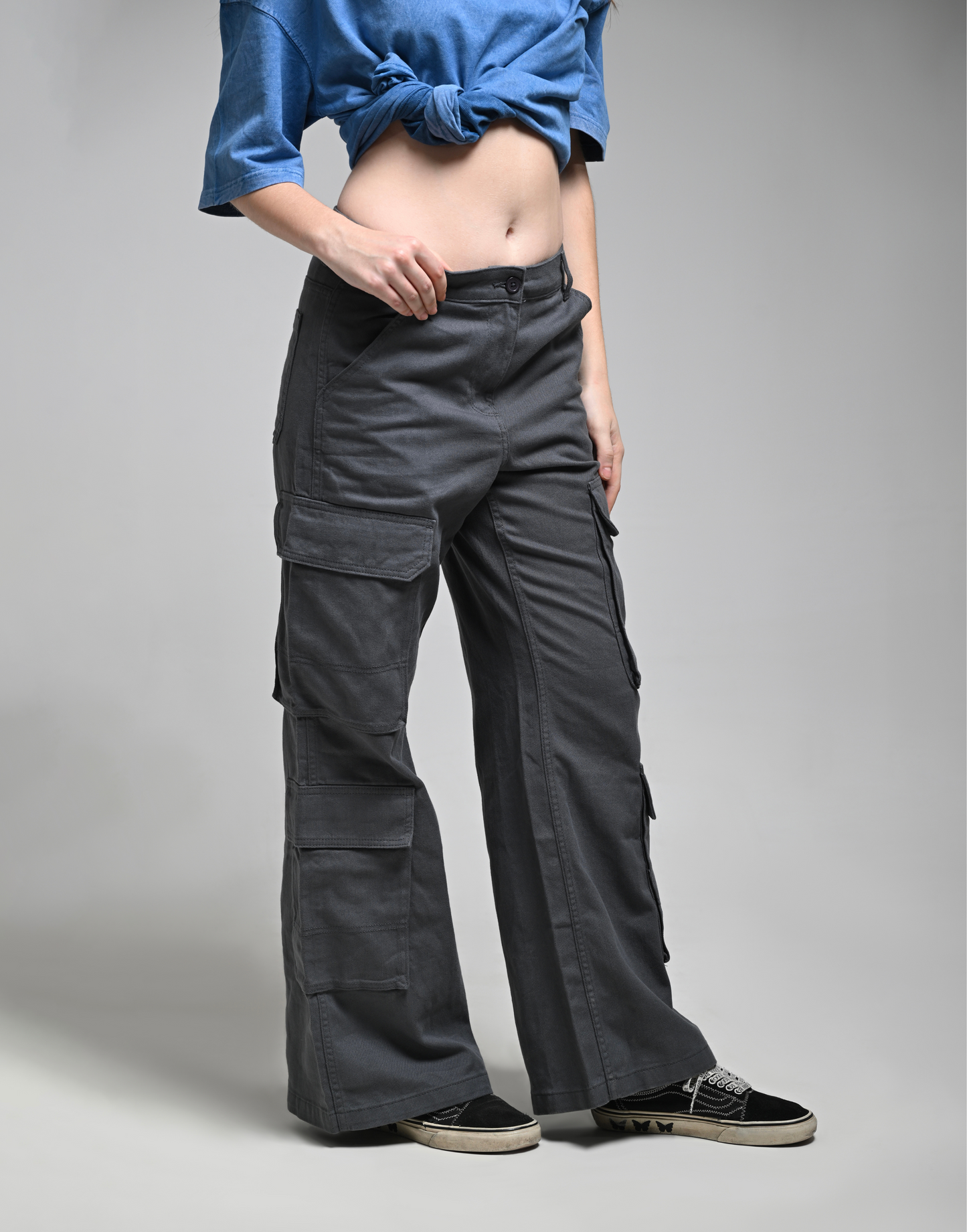 Women Deep Grey Cargo Pants