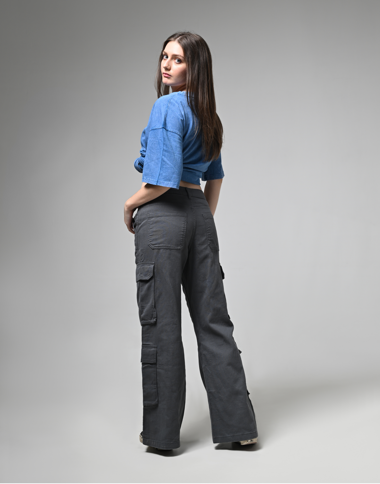 Women Deep Grey Cargo Pants