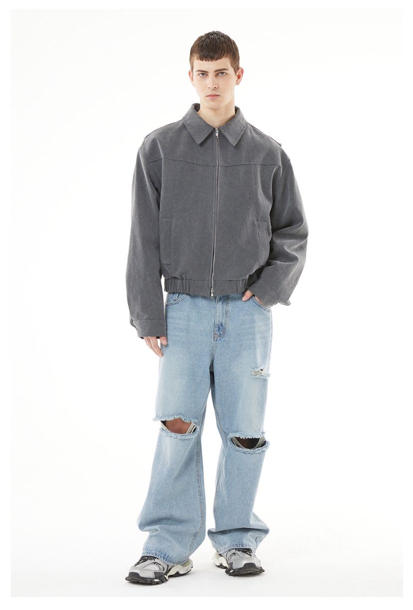Slash Cut Light Blue Baggy Denim