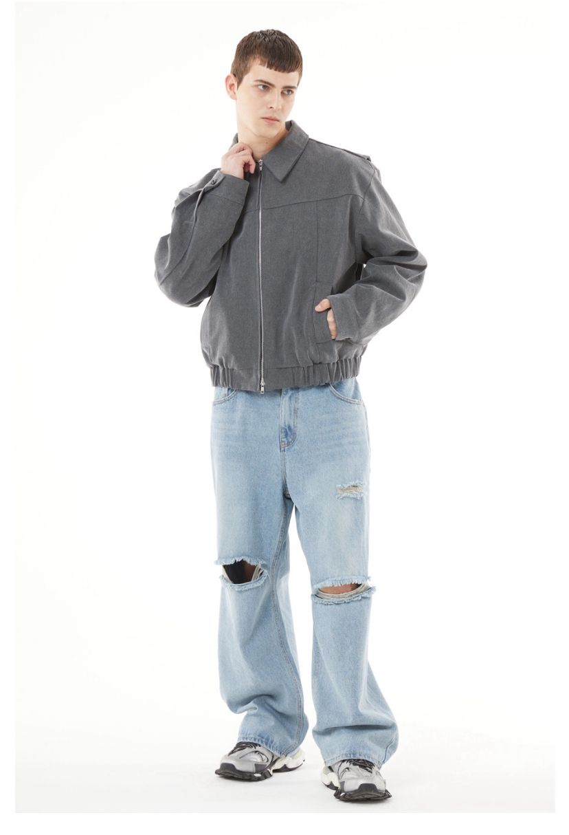 Slash Cut Light Blue Baggy Denim