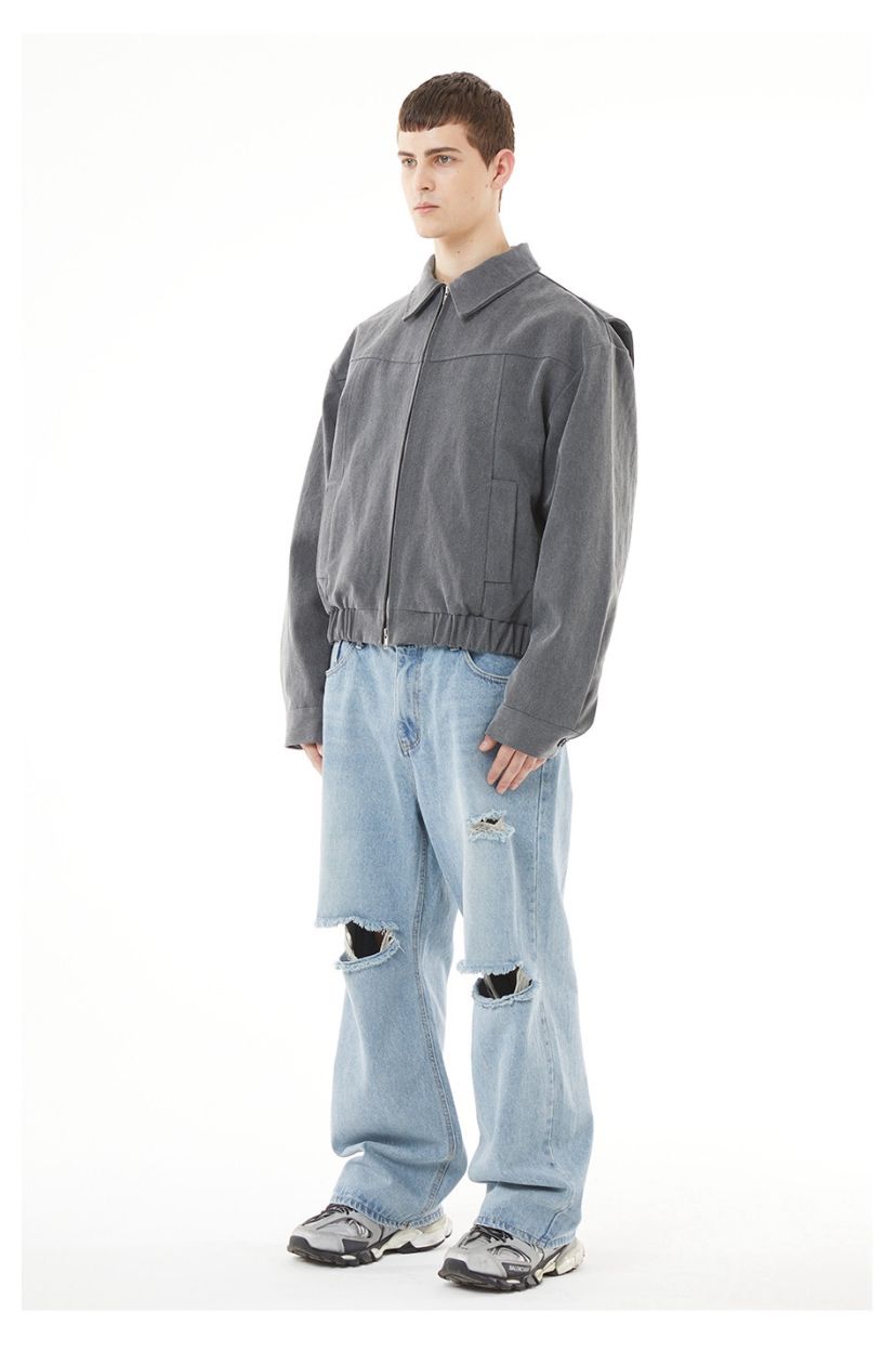 Slash Cut Light Blue Baggy Denim