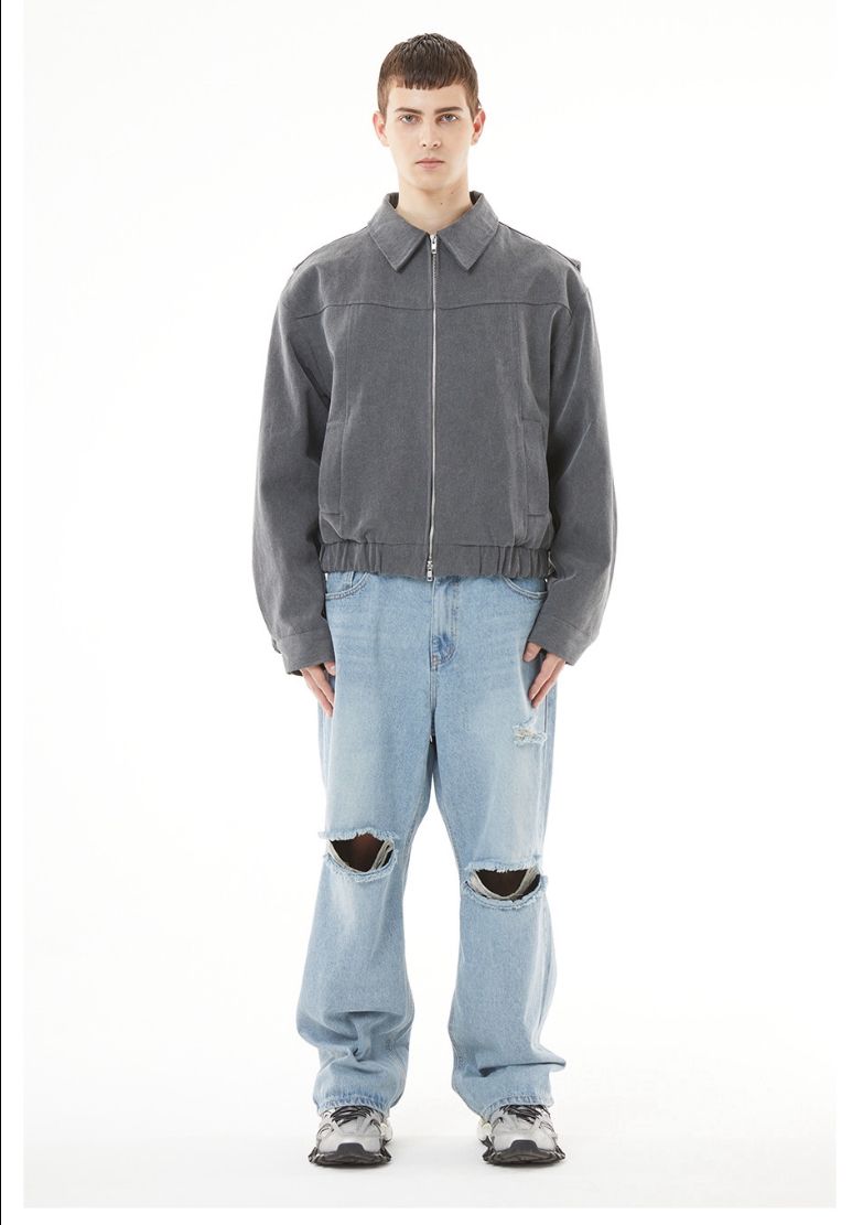 Slash Cut Light Blue Baggy Denim