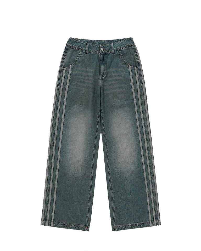 Vintage Striped Denim Jeans - Tinted Green