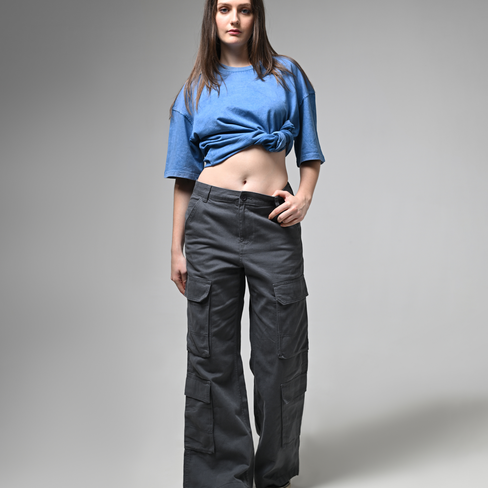 Women Deep Grey Cargo Pants