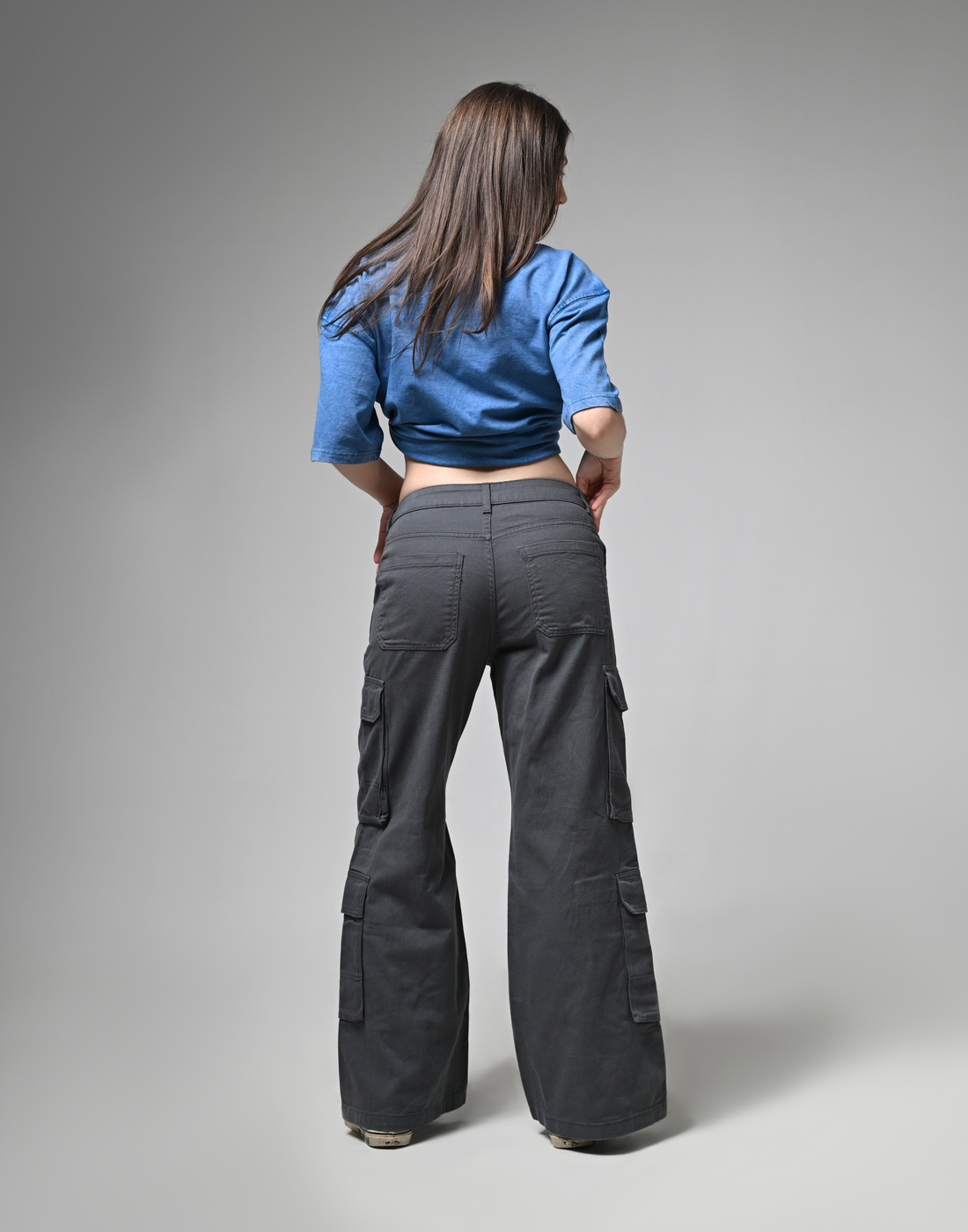 Women Deep Grey Cargo Pants