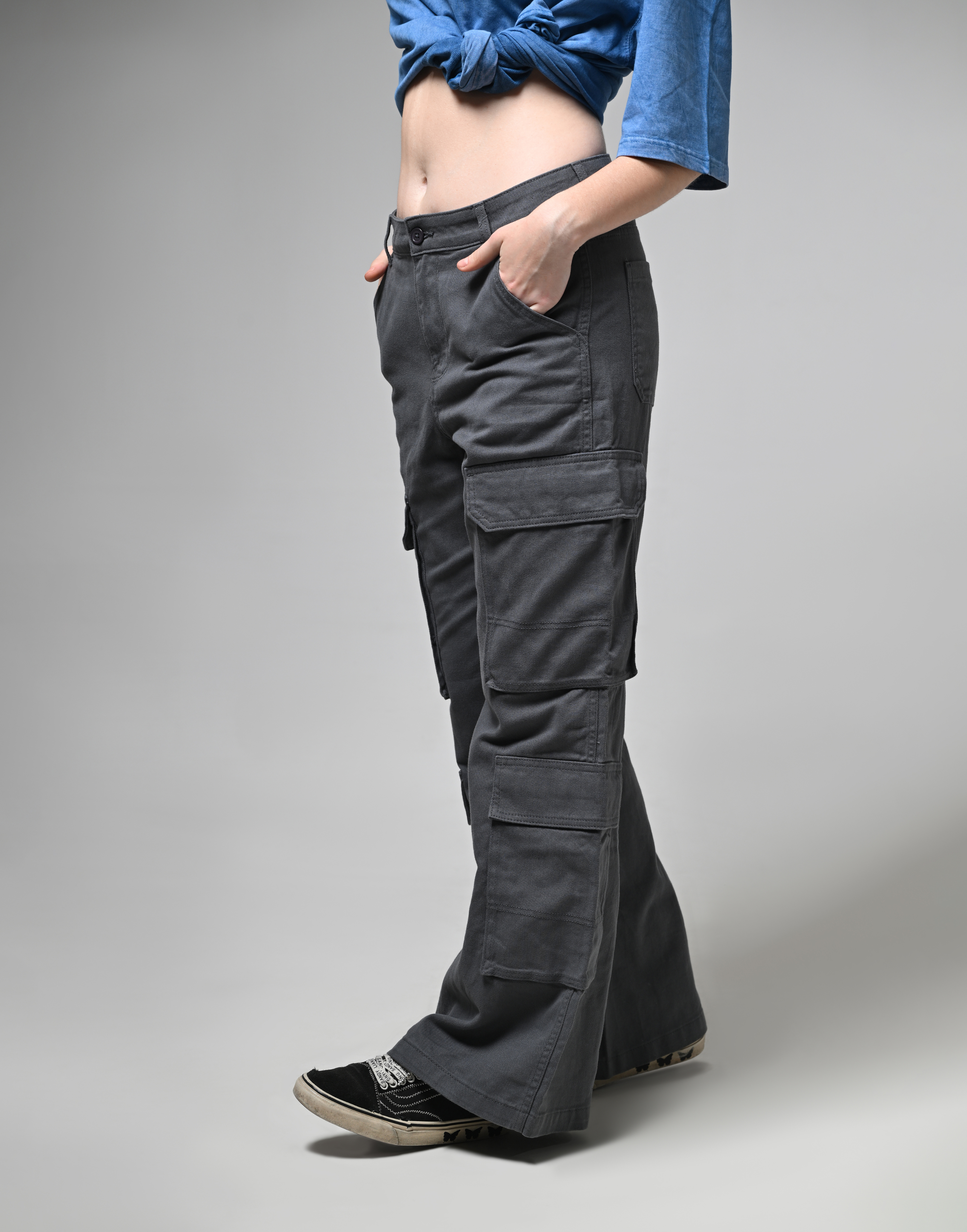 Women Deep Grey Cargo Pants