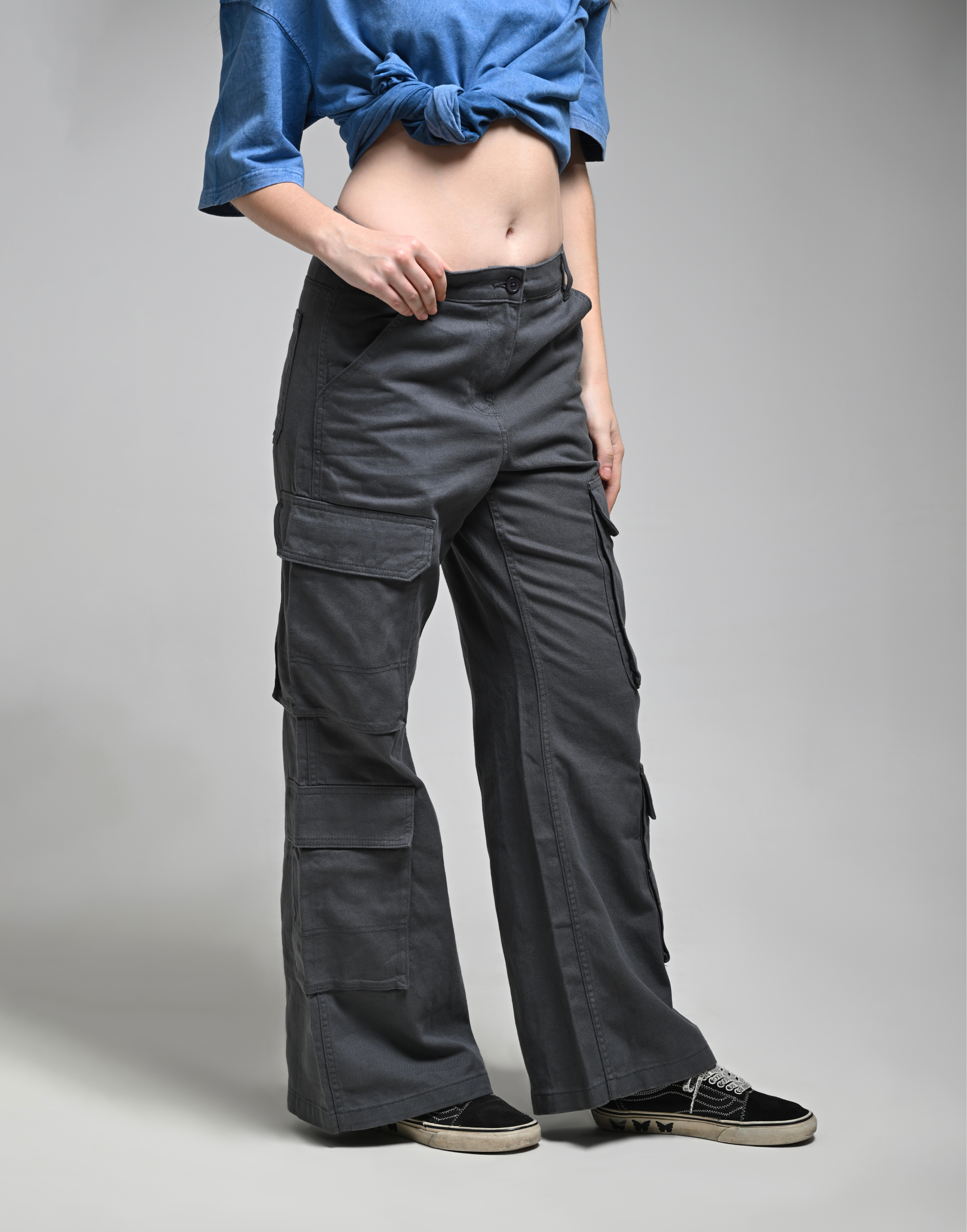 Women Deep Grey Cargo Pants
