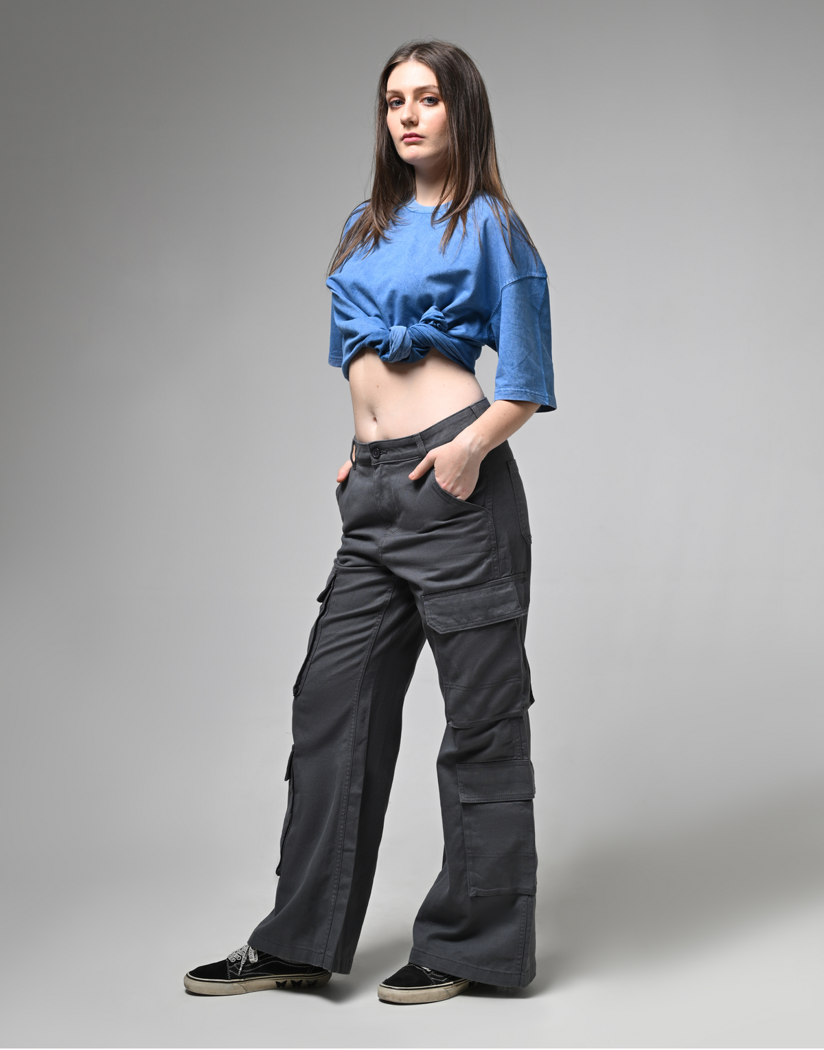 Women Deep Grey Cargo Pants