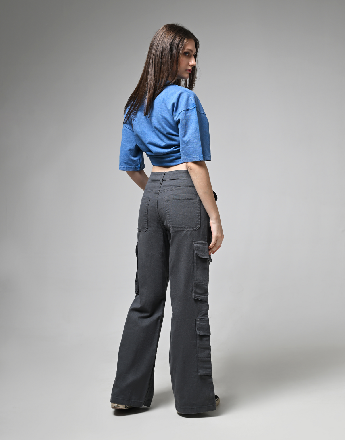 Women Deep Grey Cargo Pants