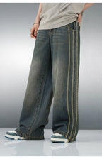 Vintage Striped Denim Jeans - Tinted Green