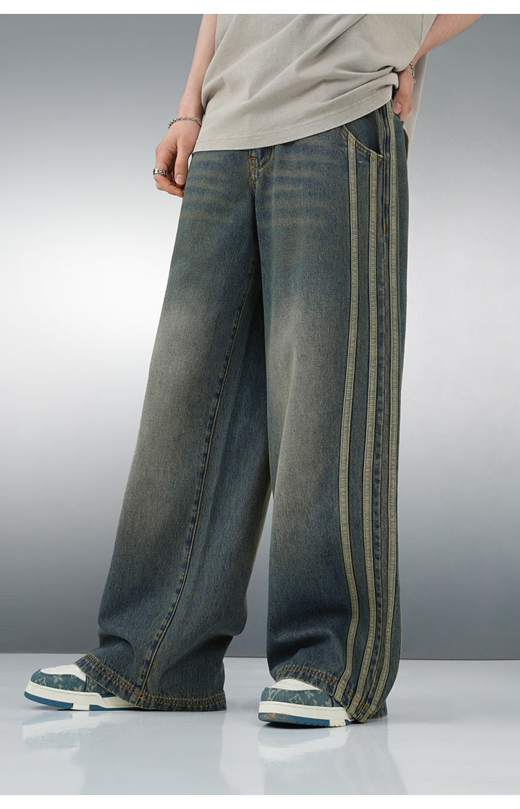 Vintage Striped Denim Jeans - Tinted Green