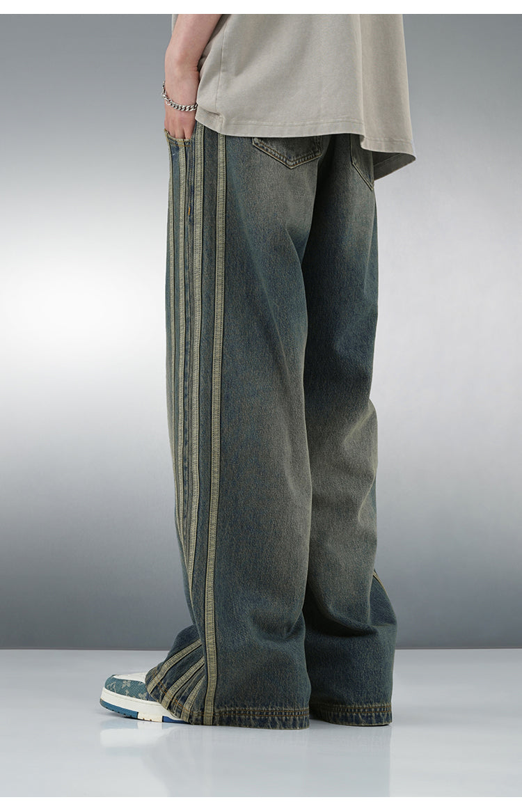 Vintage Striped Denim Jeans - Tinted Green