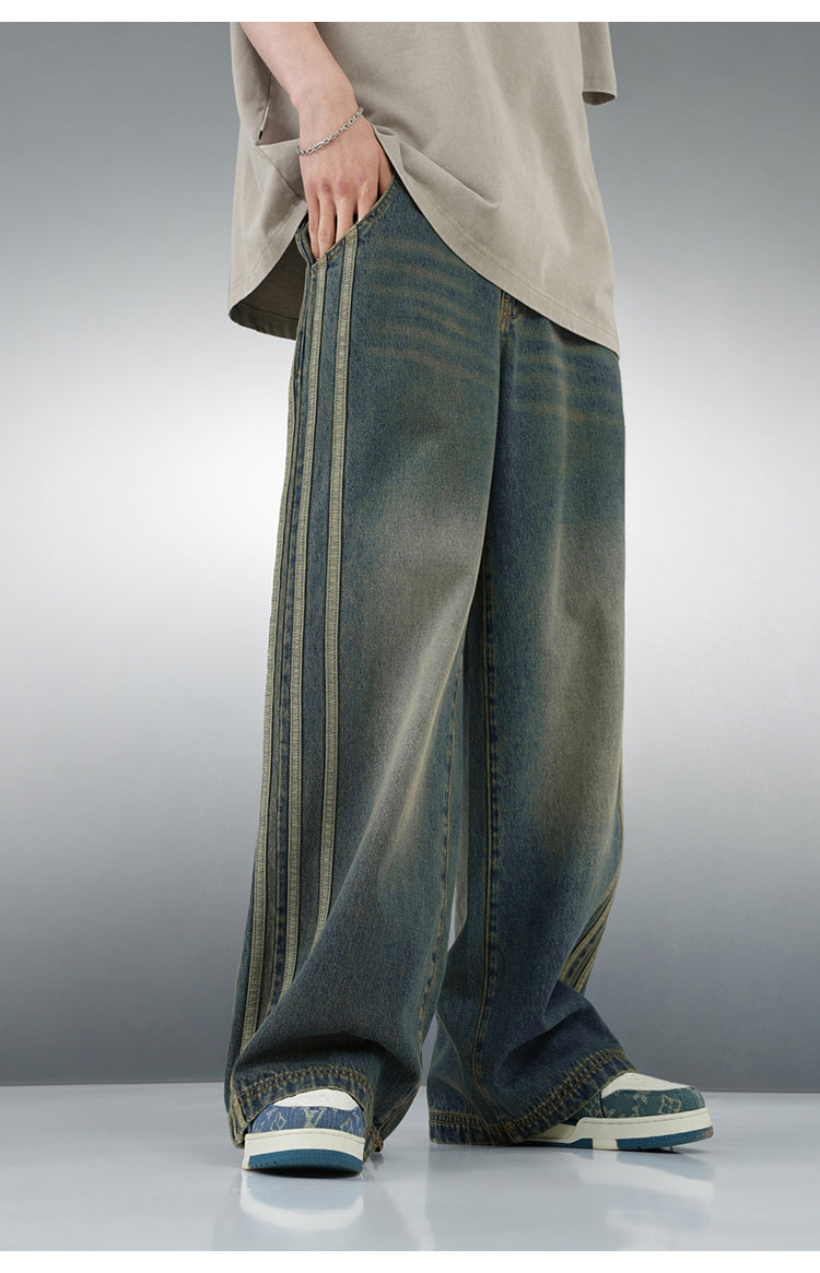 Vintage Striped Denim Jeans - Tinted Green