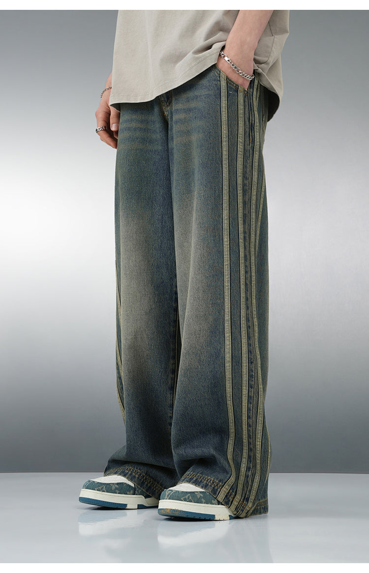Vintage Striped Denim Jeans - Tinted Green