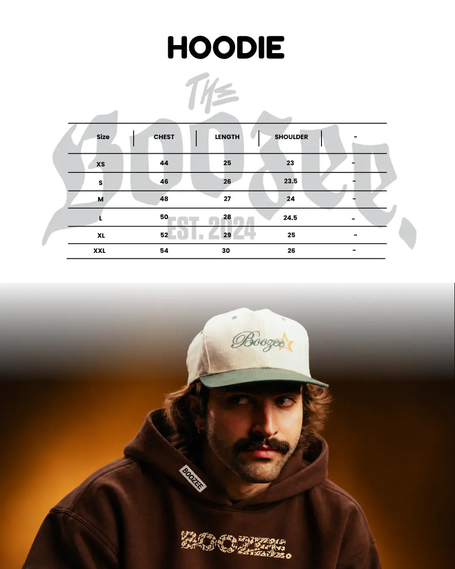 Crimson Script Hoodie size chart